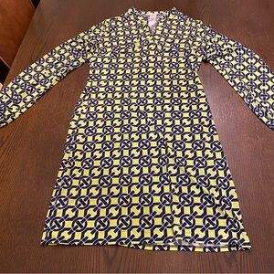 Laundry by Design Green & Navy Chainlink Print Dress Size Small